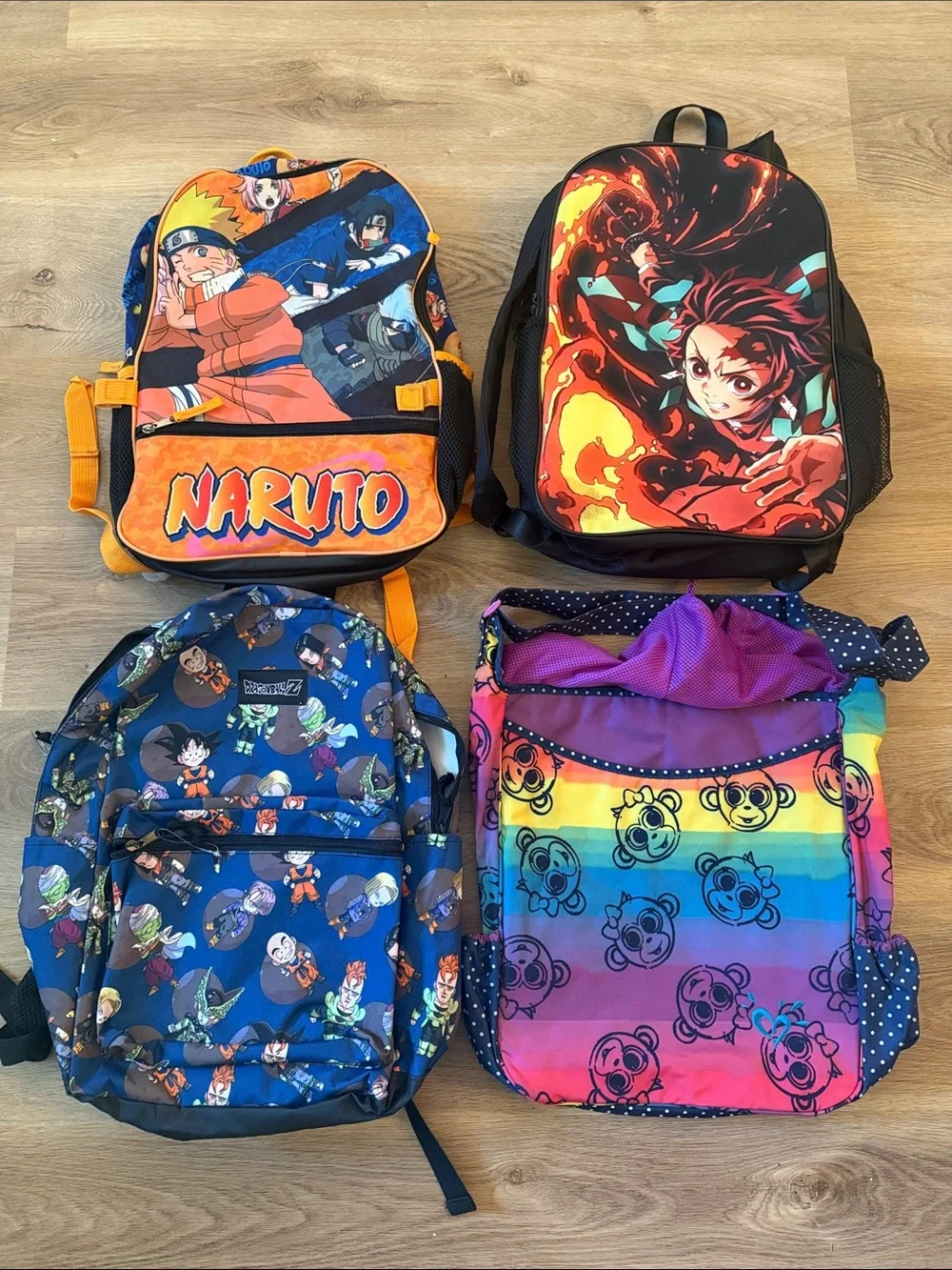 Lot of 4 - Kids Backpacks - Justice, Anime, Dragon Ball Z School Bags